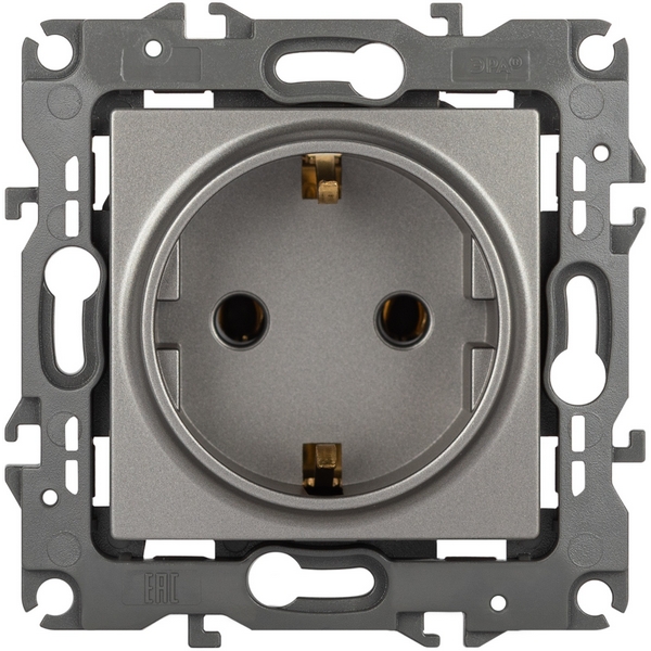 

Розетка встраиваемая с заземлением (титан) ЭРА 12-2101-16, Серый, 12-2101-16