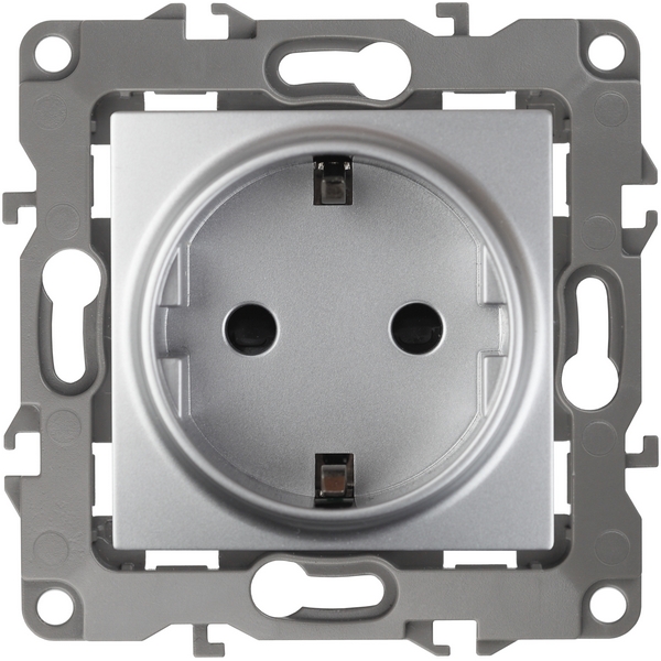 Изображение товара Встраиваемая розетка с заземлением и шторками ЭРА 12-2102-03 алюминий