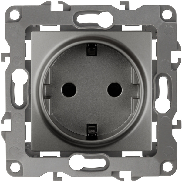 

Розетка встраиваемая с заземлением и шторками (графит) ЭРА 12-2102-12, 12-2102-12