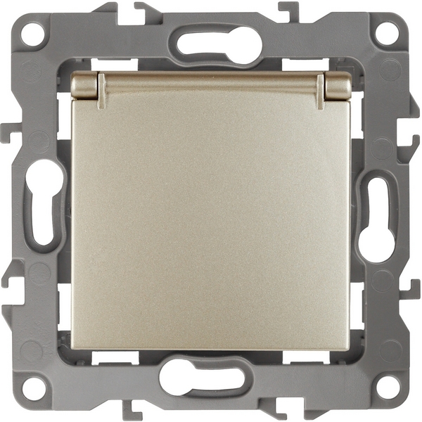 

Розетка встраиваемая с заземлением, шторками и крышкой (шампань) ЭРА 12-2103-04, 12-2103-04