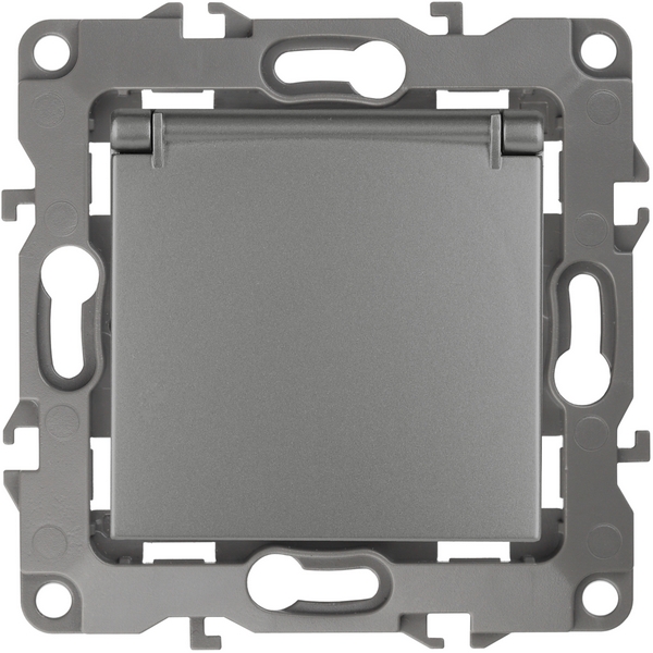 

Розетка встраиваемая с заземлением, шторками и крышкой (графит) ЭРА 12-2103-12, 12-2103-12