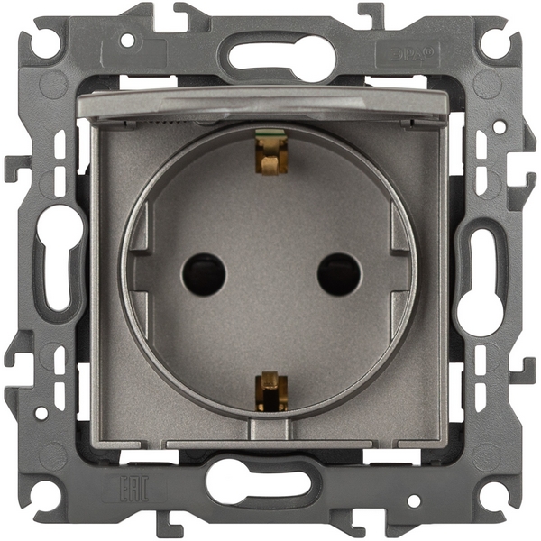 

Розетка встраиваемая с заземлением, шторками и крышкой (титан) ЭРА 12-2103-16, Серый, 12-2103-16