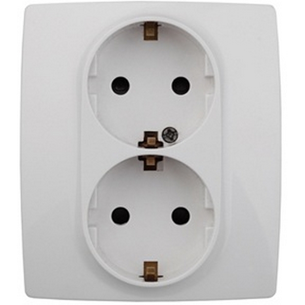 

Розетка встраиваемая двойная с заземлением и шторками (белый) ЭРА 12-2104-01, 12-2104-01