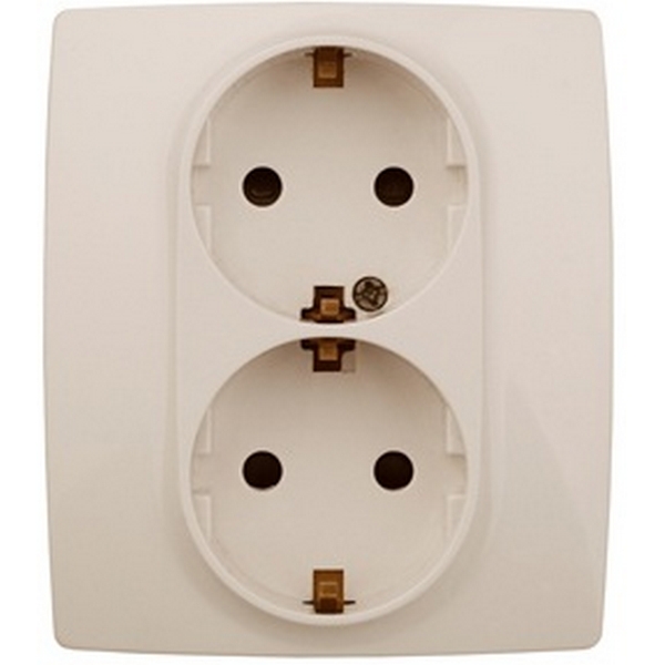 

Розетка встраиваемая двойная с заземлением и шторками (слоновая кость) ЭРА 12-2104-02, 12-2104-02