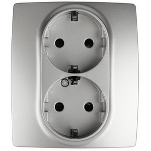 

Розетка встраиваемая двойная с заземлением и шторками (алюминий) ЭРА 12-2104-03, 12-2104-03