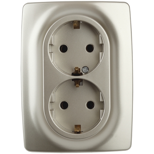 

Розетка встраиваемая двойная с заземлением (шампань) ЭРА 12-2106-04, 12-2106-04