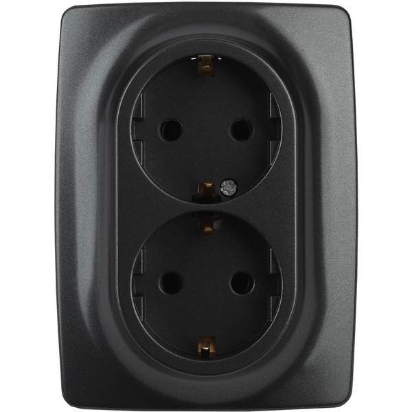 Изображение товара Встраиваемая двойная розетка с заземлением ЭРА 12-2106-05 антрацит