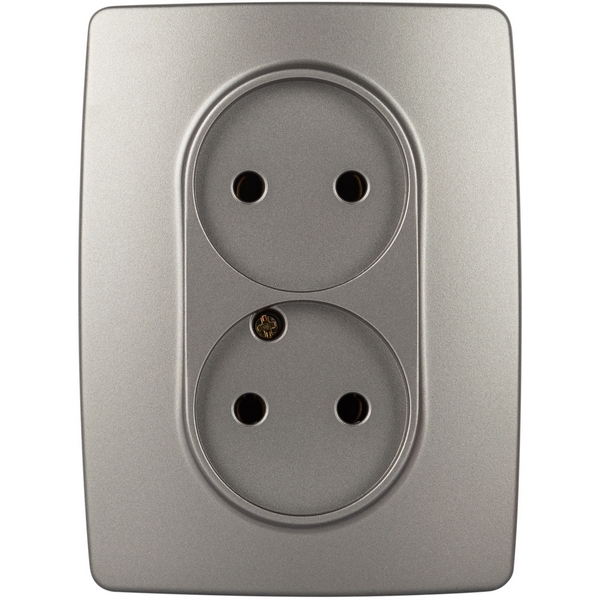 

Розетка встраиваемая двойная без заземления (титан) ЭРА 12-2107-16, Серый, 12-2107-16