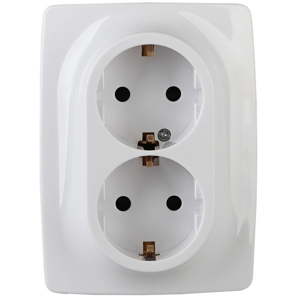 

Розетка встраиваемая двойная с заземлением и шторками (белый) ЭРА 12-2108-01, 12-2108-01