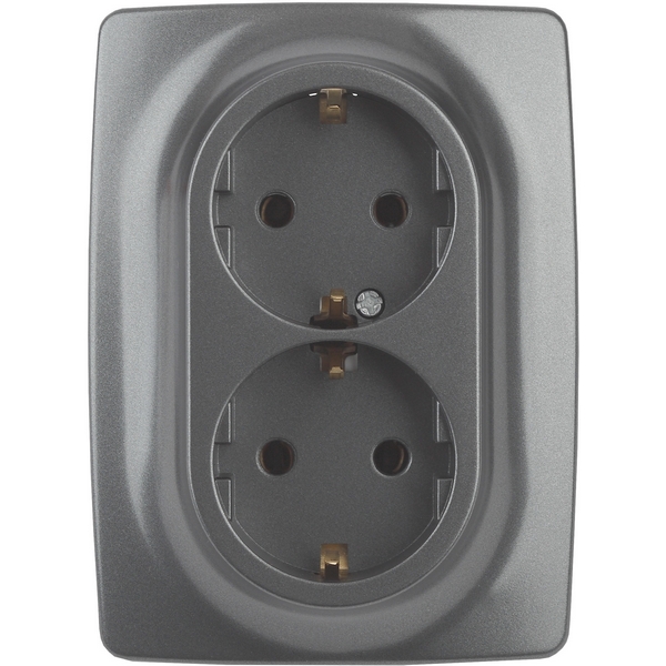 

Розетка встраиваемая двойная с заземлением и шторками (графит) ЭРА 12-2108-12, 12-2108-12