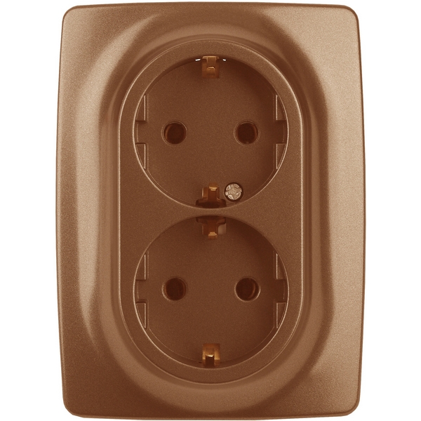 

Розетка встраиваемая двойная с заземлением и шторками (медь) ЭРА 12-2108-14, 12-2108-14