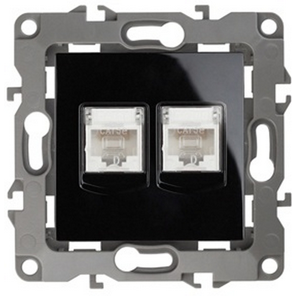 Изображение товара Встроенная двойная Ethernet розетка RJ-45 черная ЭРА 12-3108-06