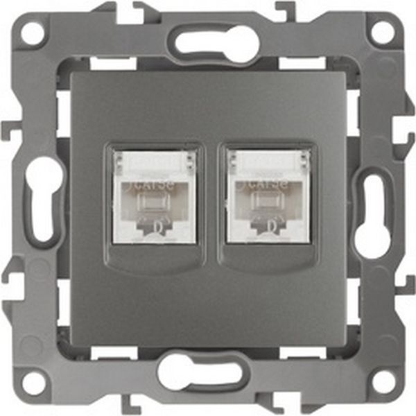 

Розетка встраиваемая двойная Ethernet RJ-45 (графит) ЭРА 12-3108-12, 12-3108-12