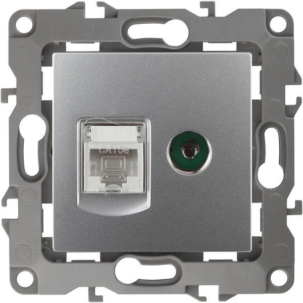 

ТВ-розетка и Ethernet RJ-45 (алюминий) ЭРА 12-3110-03, 12-3110-03