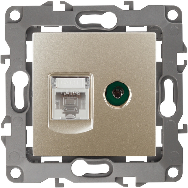 

ТВ-розетка и Ethernet RJ-45 (шампань) ЭРА 12-3110-04, 12-3110-04
