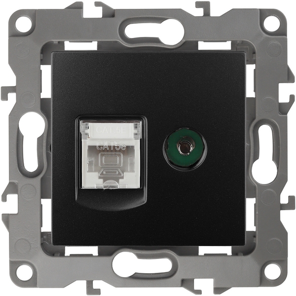 

ТВ-розетка встраиваемая и Ethernet RJ-45 (антрацит) ЭРА 12-3110-05, Черный, 12-3110-05
