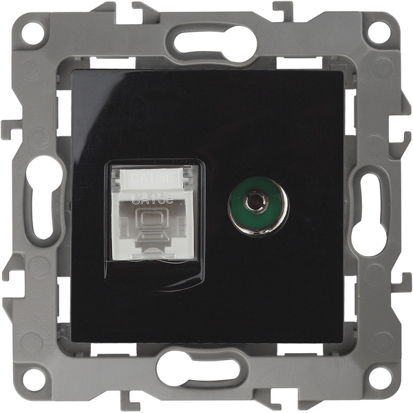 

ТВ-розетка и Ethernet RJ-45 (черный) ЭРА 12-3110-06, 12-3110-06
