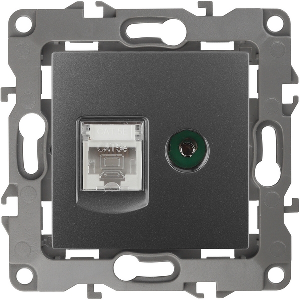 

ТВ-розетка встраиваемая и Ethernet RJ-45 (графит) ЭРА 12-3110-12, 12-3110-12