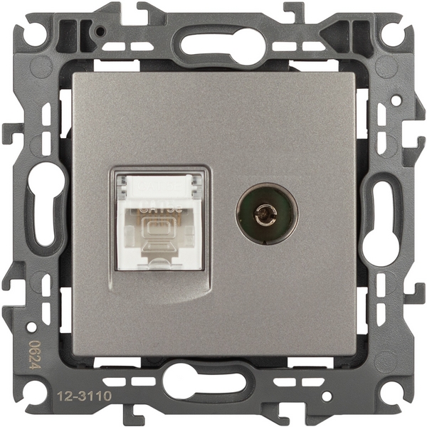 

ТВ-розетка и Ethernet RJ-45 (титан) ЭРА 12-3110-16, Серый, 12-3110-16