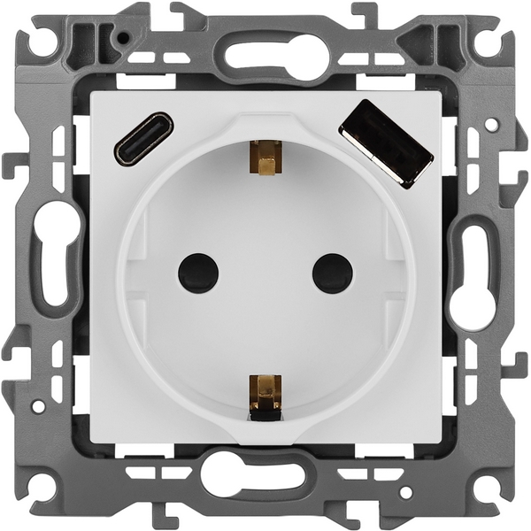 

Розетка с заземлением, шторками и USB Type A+С (белый) ЭРА 12-4108-01, 12-4108-01