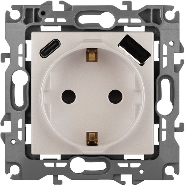 

Розетка встраиваемая с заземлением, шторками и USB Type A+С (перламутровый) ЭРА 12-4108-15, 12-4108-15