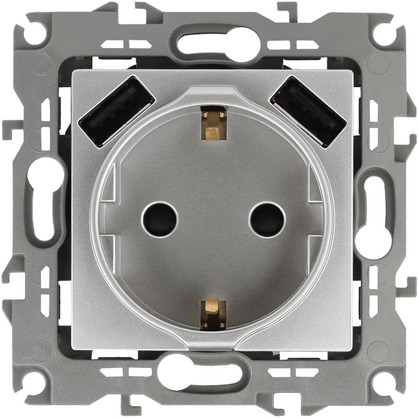 

Розетка встраиваемая с заземлением, шторками и USBх2 (алюминий) ЭРА 12-4109-03, 12-4109-03
