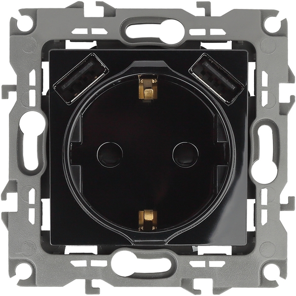 

Розетка встраиваемая с заземлением, шторками и USBх2 (черный) ЭРА 12-4109-06, 12-4109-06