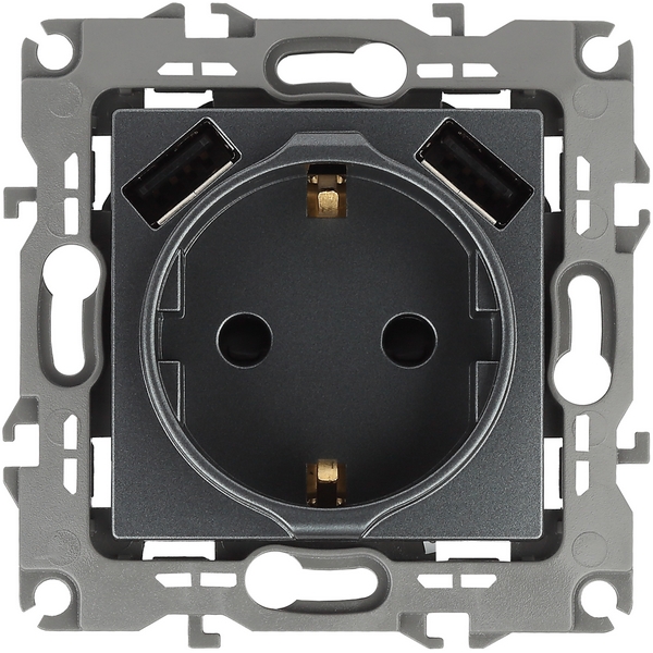 

Розетка встраиваемая с заземлением, шторками и USBх2 (графит) ЭРА 12-4109-12, 12-4109-12