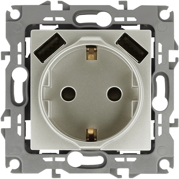 

Розетка встраиваемая с заземлением, шторками и USBх2 (перламутровый) ЭРА 12-4109-15, 12-4109-15