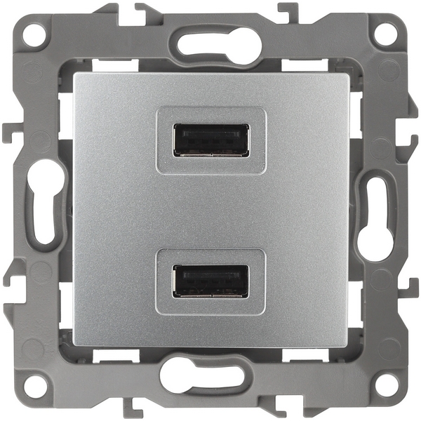 

Розетка встраиваемая USBх2 (алюминий) ЭРА 12-4110-03, 12-4110-03