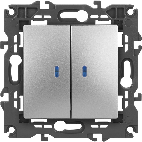 

Выключатель встраиваемый двухклавишный с подсветкой (алюминий) ЭРА 14-1105-03, 14-1105-03