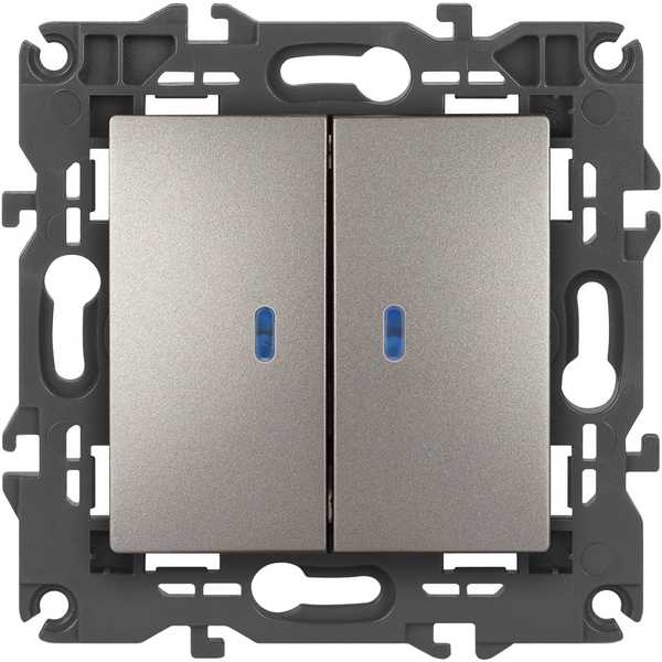 

Выключатель встраиваемый двухклавишный с подсветкой (титан) ЭРА 14-1105-16, Серый, 14-1105-16
