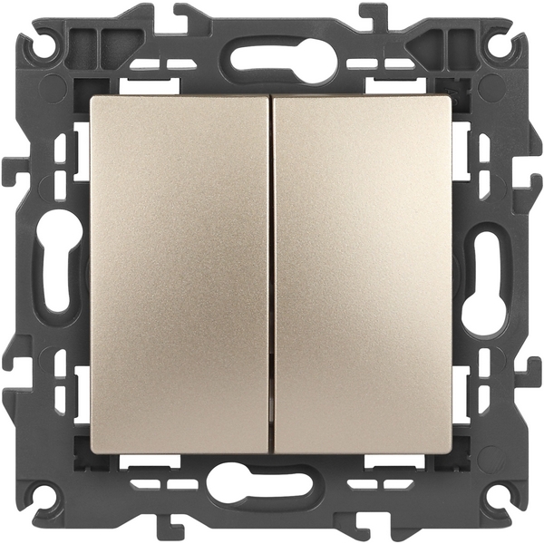 

Проходной переключатель двухклавишный встраиваемый (шампань) ЭРА 14-1106-04, 14-1106-04