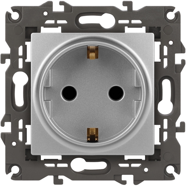 

Розетка встраиваемая с заземлением (алюминий) ЭРА 14-2101-03, 14-2101-03