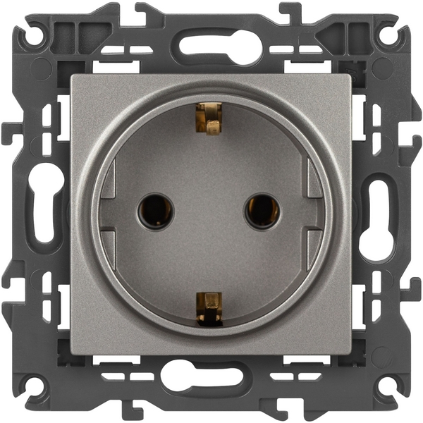 

Розетка встраиваемая с заземлением (титан) ЭРА 14-2101-16, Серый, 14-2101-16