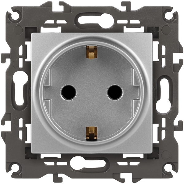 

Розетка встраиваемая с заземлением и шторками (алюминий) ЭРА 14-2102-03, 14-2102-03