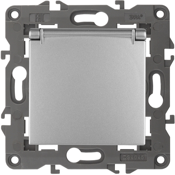 

Розетка с заземлением, шторками и крышкой (алюминий) ЭРА 14-2103-03, 14-2103-03