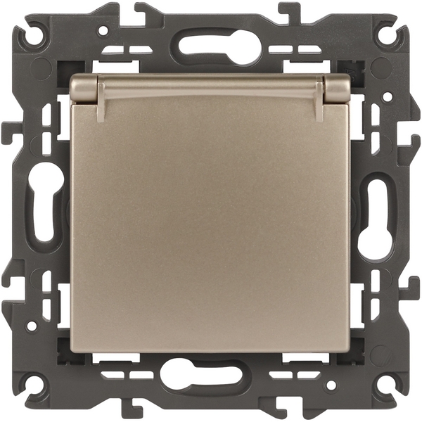 

Розетка с заземлением, шторками и крышкой (шампань) ЭРА 14-2103-04, 14-2103-04