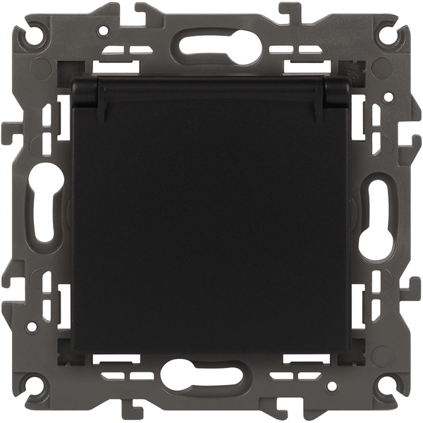 

Розетка встраиваемая с заземлением, шторками и крышкой (антрацит) ЭРА 14-2103-05, Черный, 14-2103-05