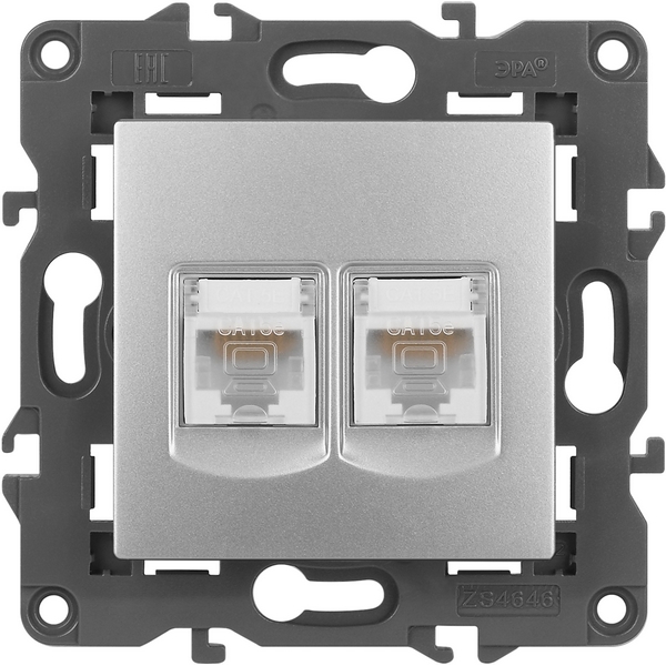 

Розетка встраиваемая двойная Ethernet RJ-45 (алюминий) ЭРА 14-3108-03, 14-3108-03