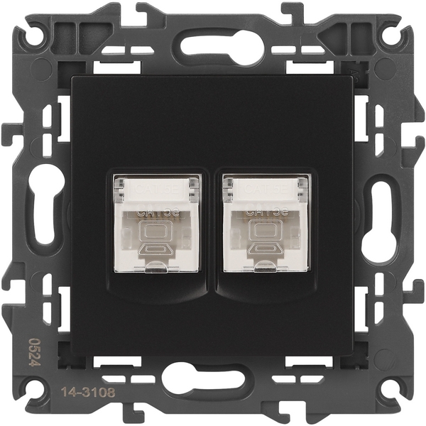 

Розетка встраиваемая двойная Ethernet RJ-45 (антрацит) ЭРА 14-3108-05, Черный, 14-3108-05