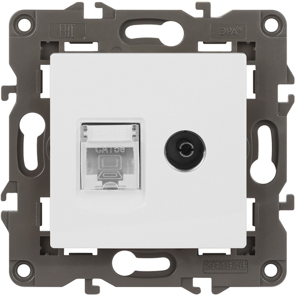 

ТВ-розетка и Ethernet RJ-45 (белый матовый) ЭРА 14-3110-01М, 14-3110-01М