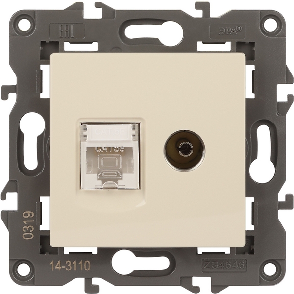 

ТВ-розетка встраиваемая и Ethernet RJ-45 (слоновая кость) ЭРА 14-3110-02, 14-3110-02
