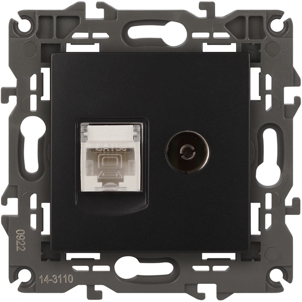 

ТВ-розетка встраиваемая и Ethernet RJ-45 (антрацит) ЭРА 14-3110-05, Черный, 14-3110-05