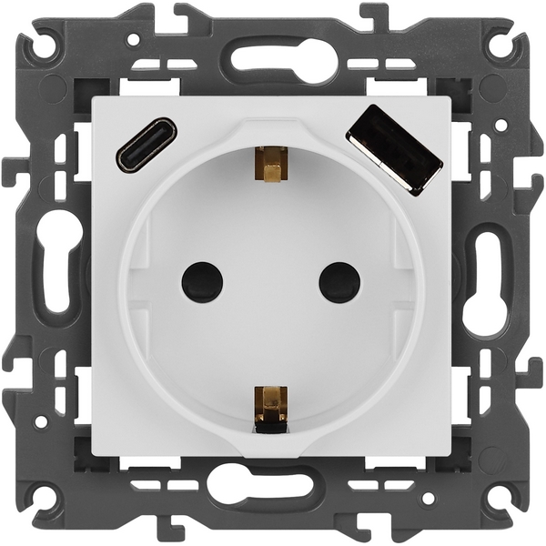 

Розетка с заземлением, шторками и USB Type A+С (белый) ЭРА 14-4108-01, 14-4108-01