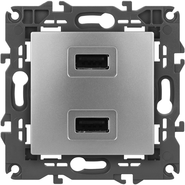 Изображение товара Встраиваемая USB-розетка ЭРА 14-4110-03 алюминий для дома и офиса