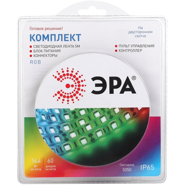 Изображение товара Комплект светодиодной ленты 12V 5м RGB IP65 с пультом ЭРА