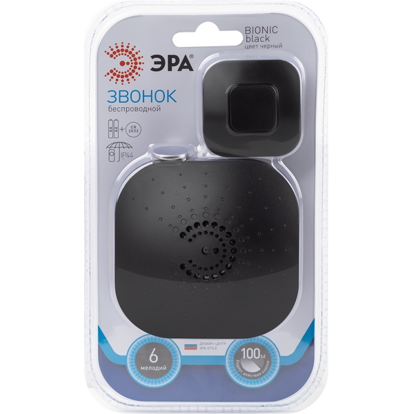 Изображение товара Беспроводной дверной звонок ЭРА 90777 черный пластик Россия Китай