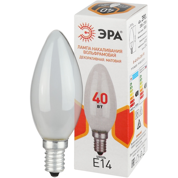 

Лампочка накаливания E14 40W ЭРА B-40-E14-230-FR, B-40-E14-230-FR