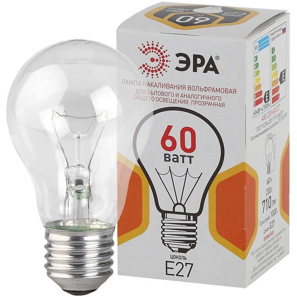 Изображение товара Лампочка накаливания E27 60W ЭРА Б 230-60-6